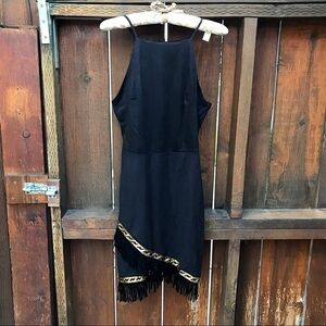 Black Halter Fringe Gold Lined Dress